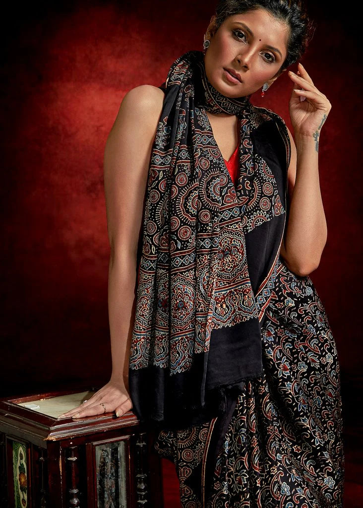 DESIGNER BLACK COLOR DIGITAL PRINTED  MODAL SILK