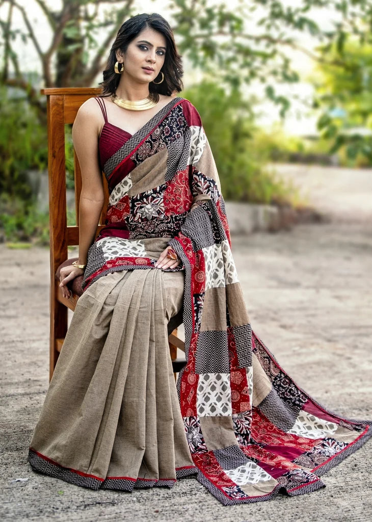 DESIGNER MULTI  COLOR  DIGITAL PRINTING COTTON LINEN SAREE