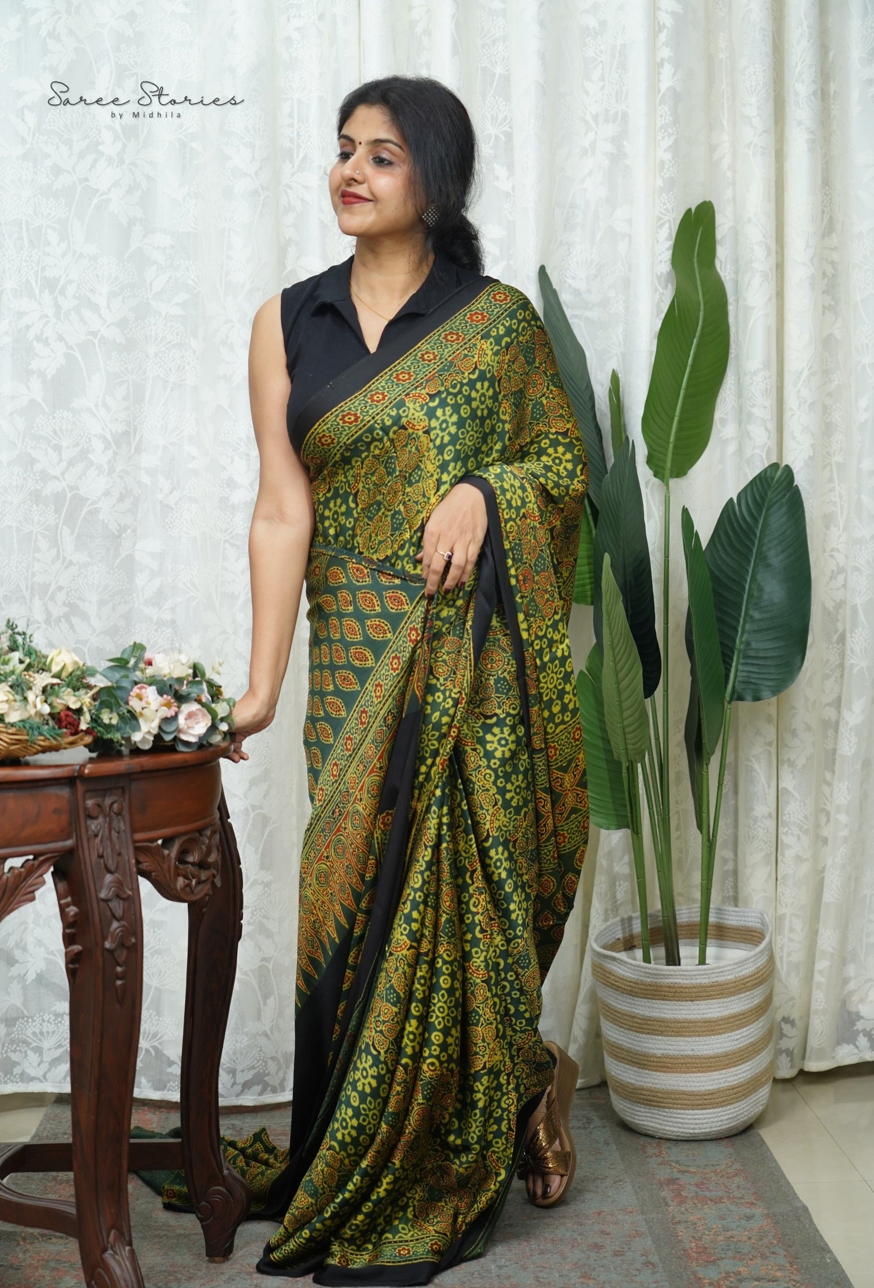 STYLISH GREEN COLOR DIGITAL PRINTED AJRAKH MODAL SILK