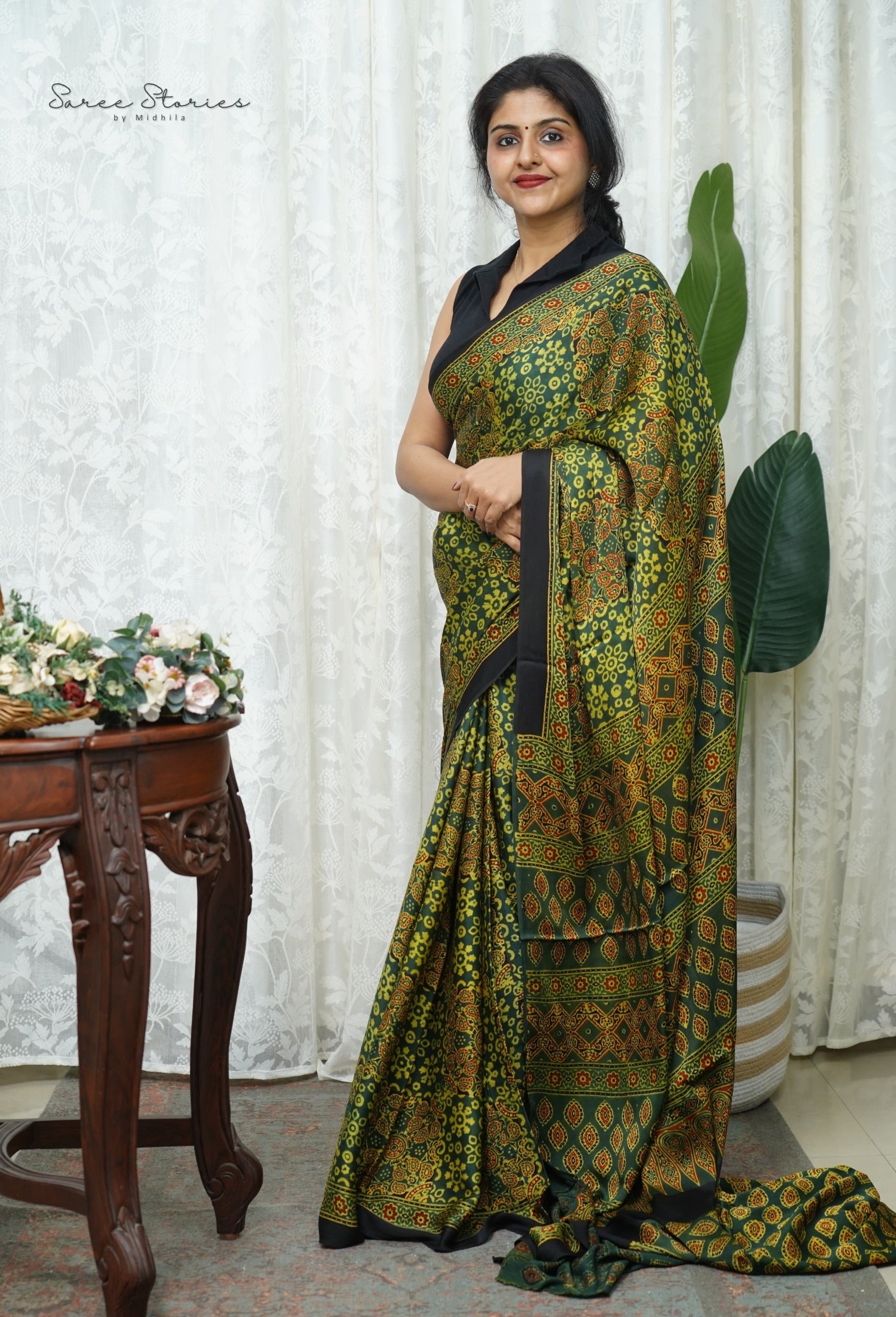 STYLISH GREEN COLOR DIGITAL PRINTED AJRAKH MODAL SILK