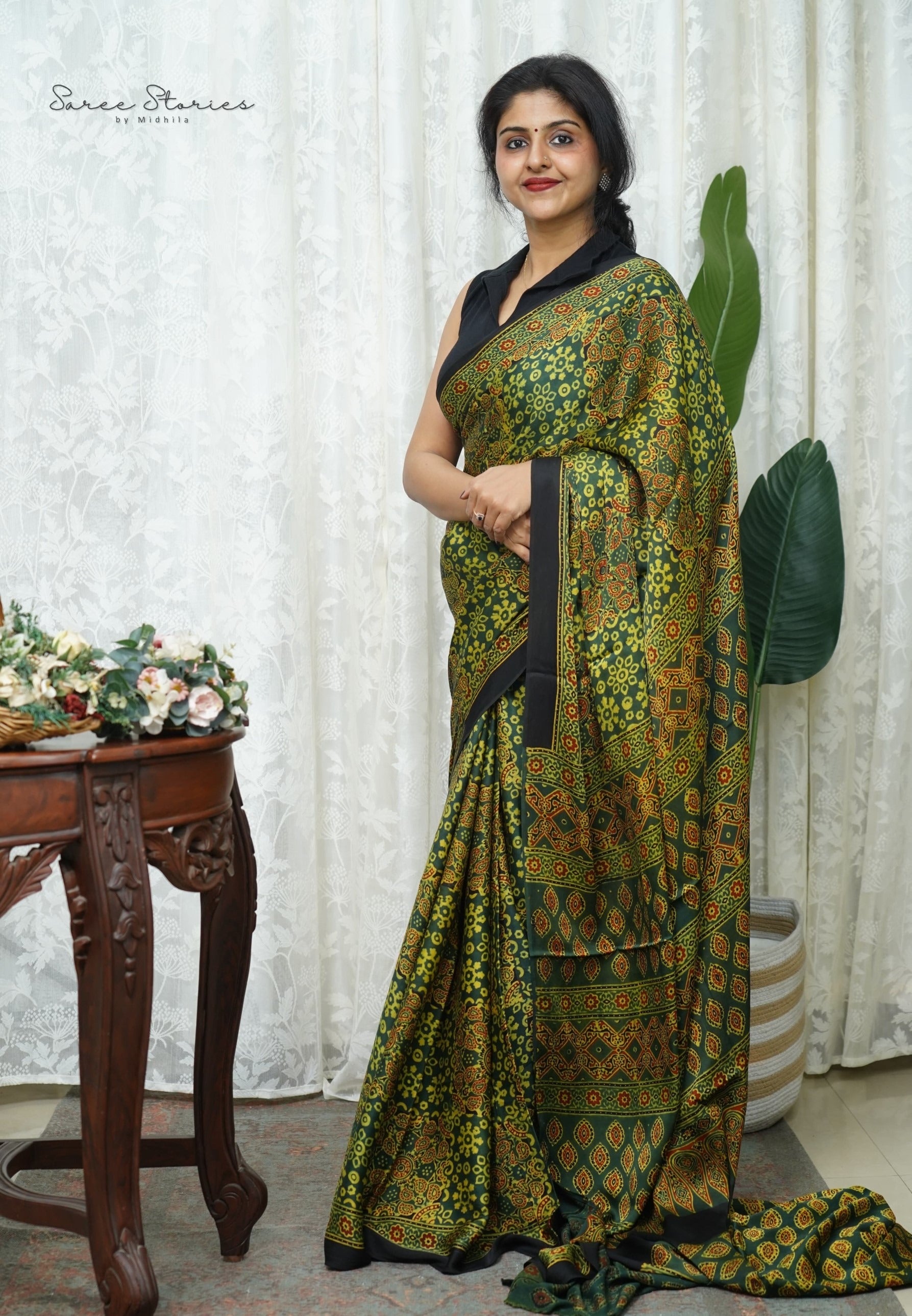 STYLISH GREEN COLOR DIGITAL PRINTED AJRAKH MODAL SILK