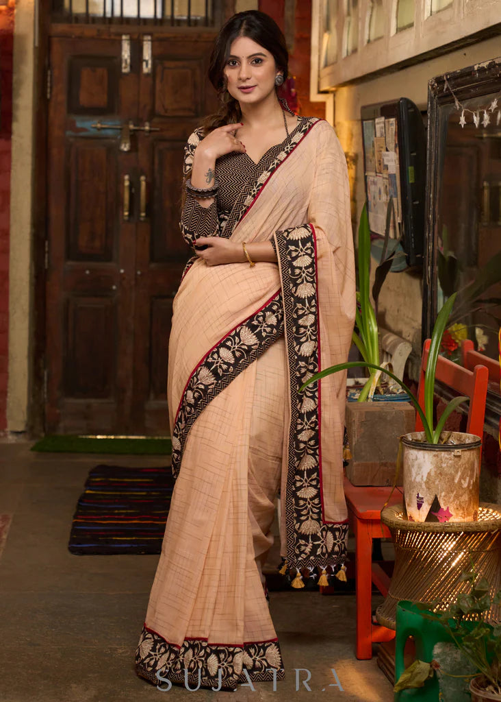 SHARMELI PEACH COLOR LINEN COTTON SAREE