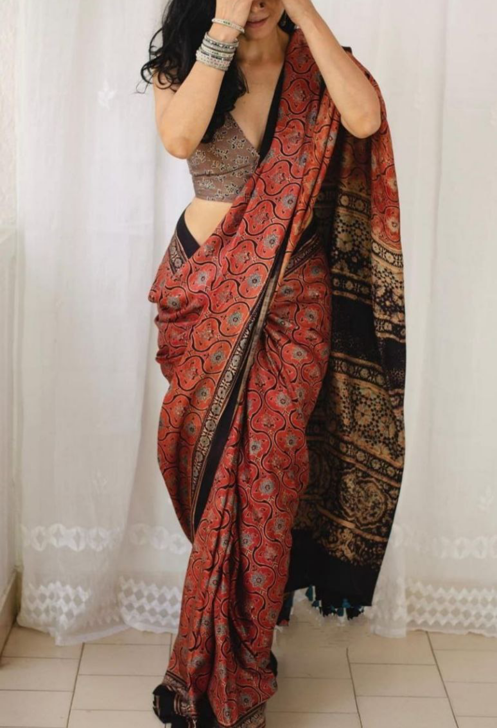 STYLISH RED COLOR IKKHAT D/P COTTON LINEN SAREE