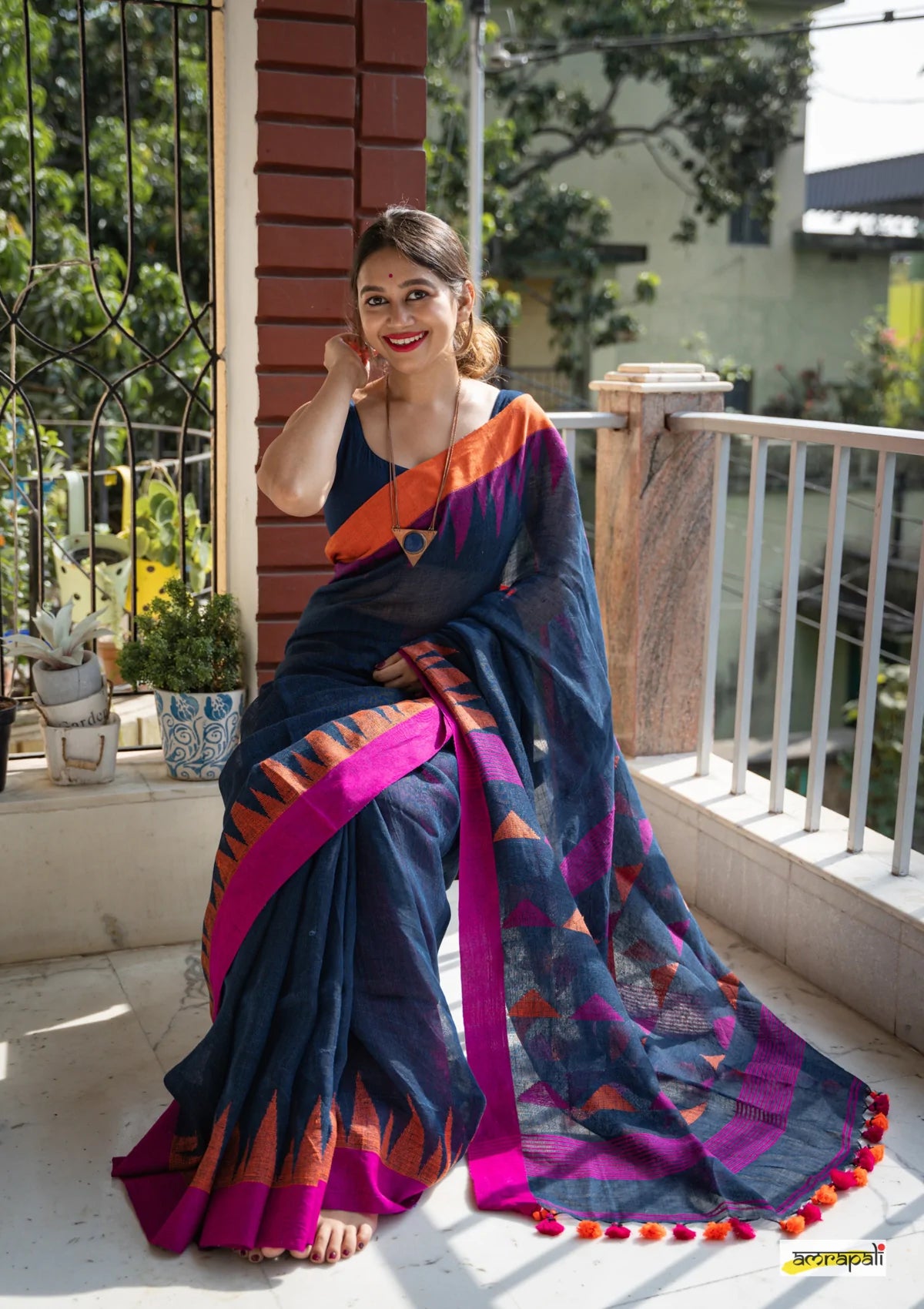 DESIGNER BLUE COLOR  COTTON LINEN SAREE