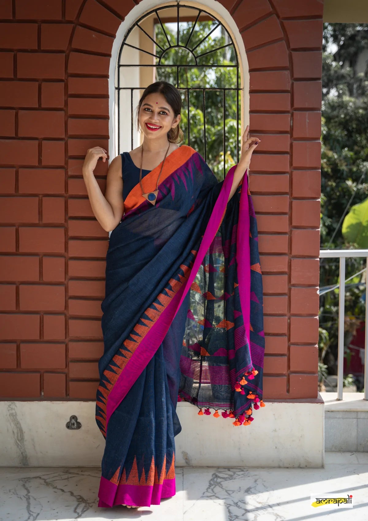 DESIGNER BLUE COLOR  COTTON LINEN SAREE