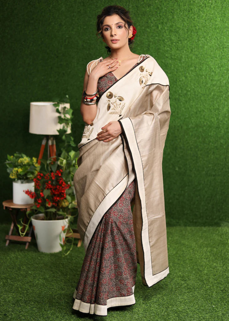 SHIKAVA HALF HALF  LINEN COTTON SAREE