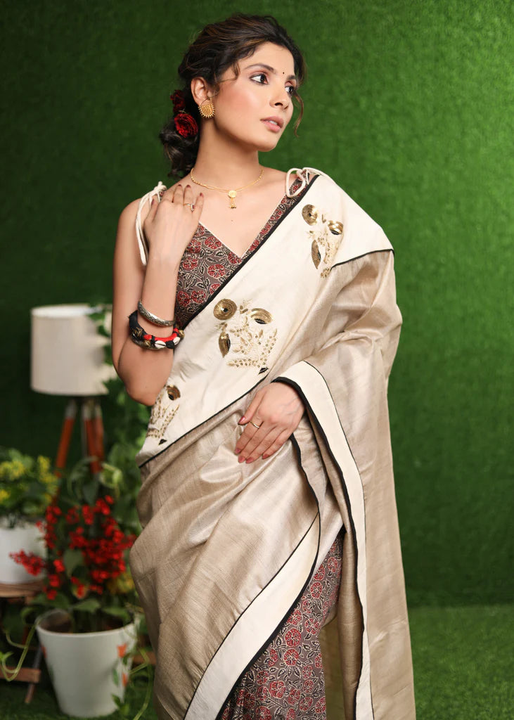 SHIKAVA HALF HALF  LINEN COTTON SAREE