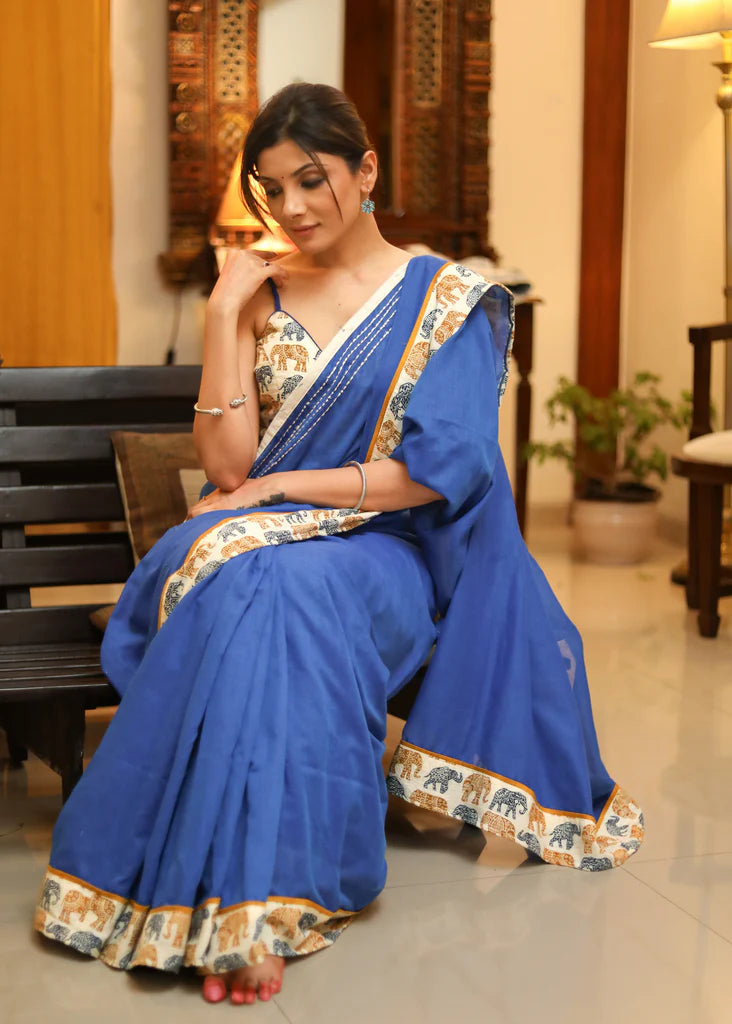 TRAZIDE T..BLUE COLOR  LINEN COTTON SAREE