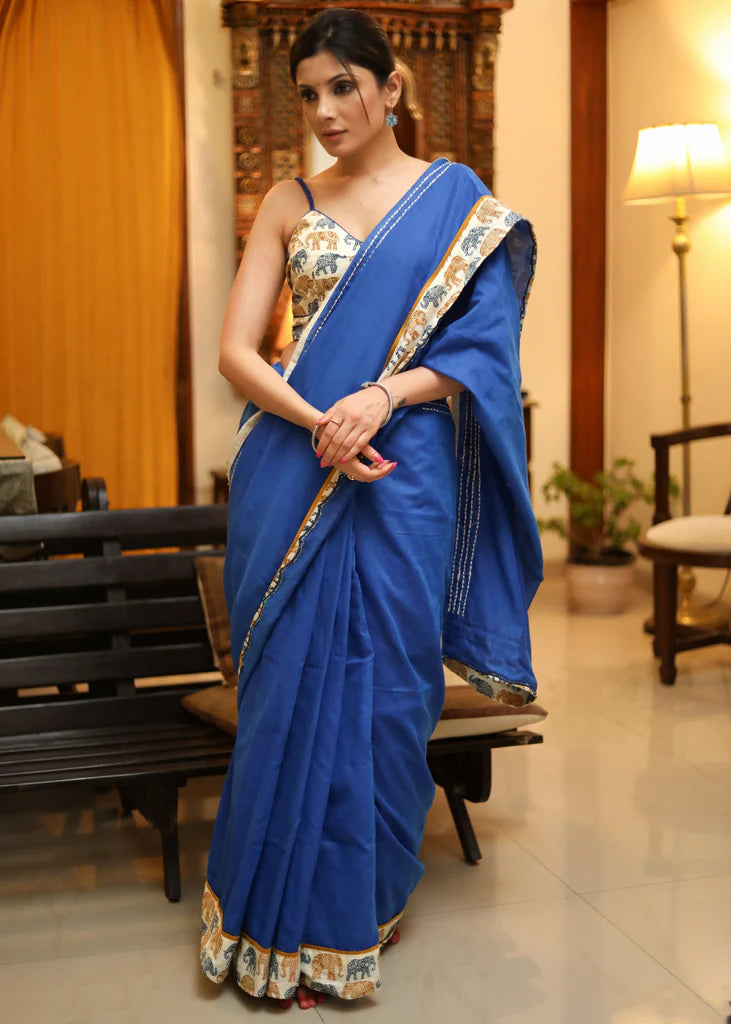 TRAZIDE T..BLUE COLOR  LINEN COTTON SAREE