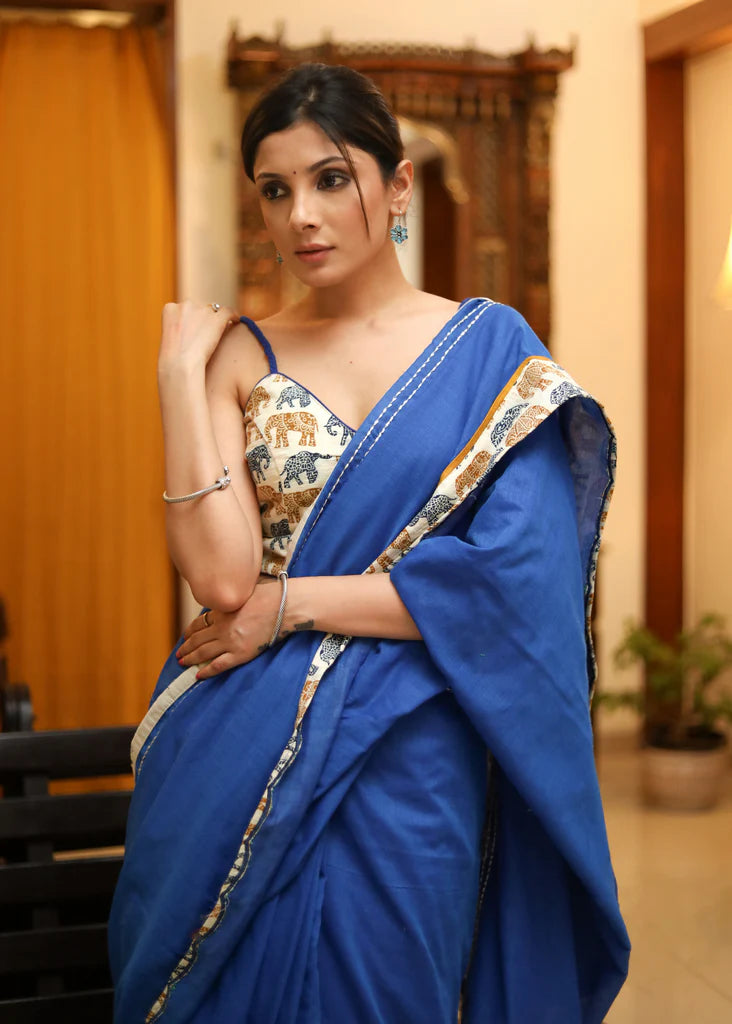 TRAZIDE T..BLUE COLOR  LINEN COTTON SAREE