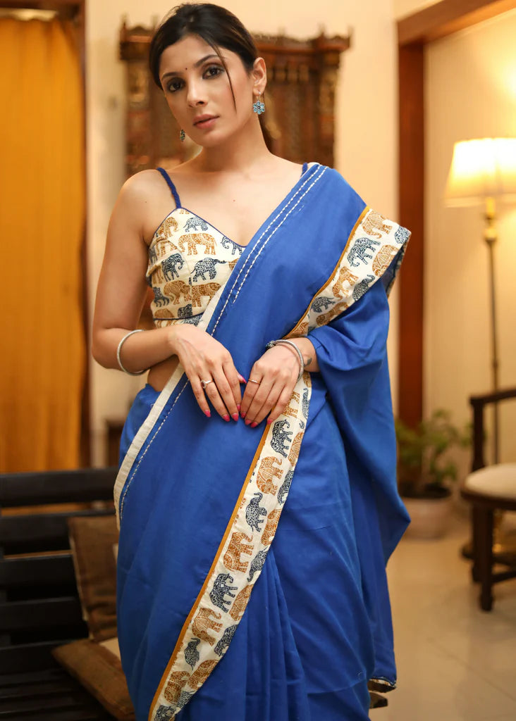 TRAZIDE T..BLUE COLOR  LINEN COTTON SAREE