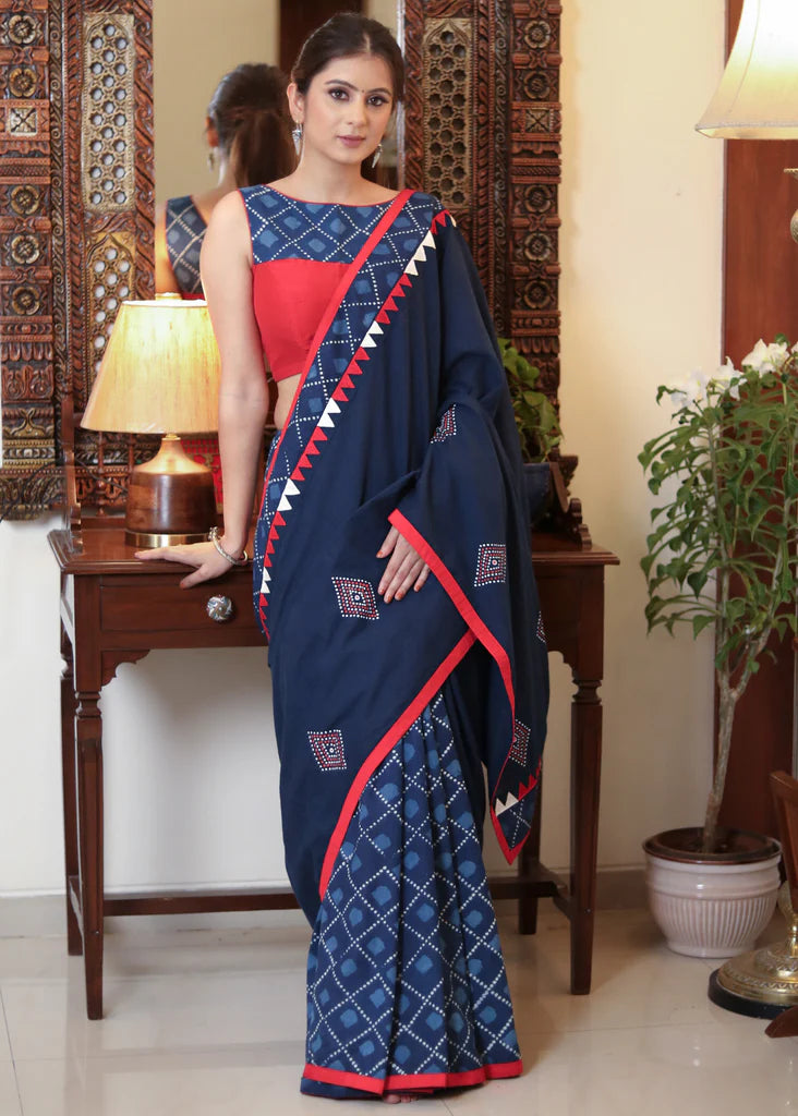 SAWAN WALA BLUE COLOR LINEN COTTON SAREE