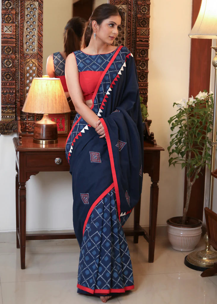 SAWAN WALA BLUE COLOR LINEN COTTON SAREE