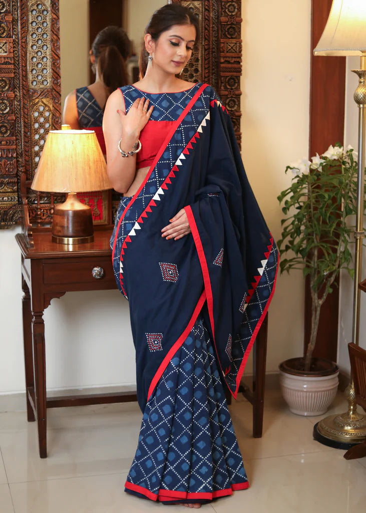 SAWAN WALA BLUE COLOR LINEN COTTON SAREE