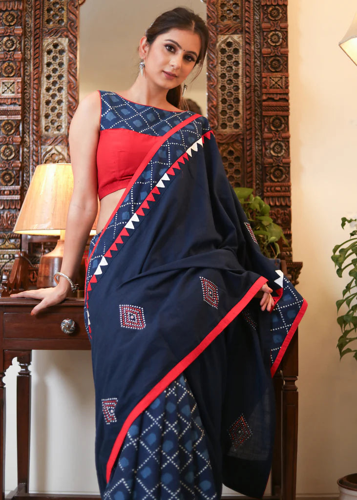 SAWAN WALA BLUE COLOR LINEN COTTON SAREE