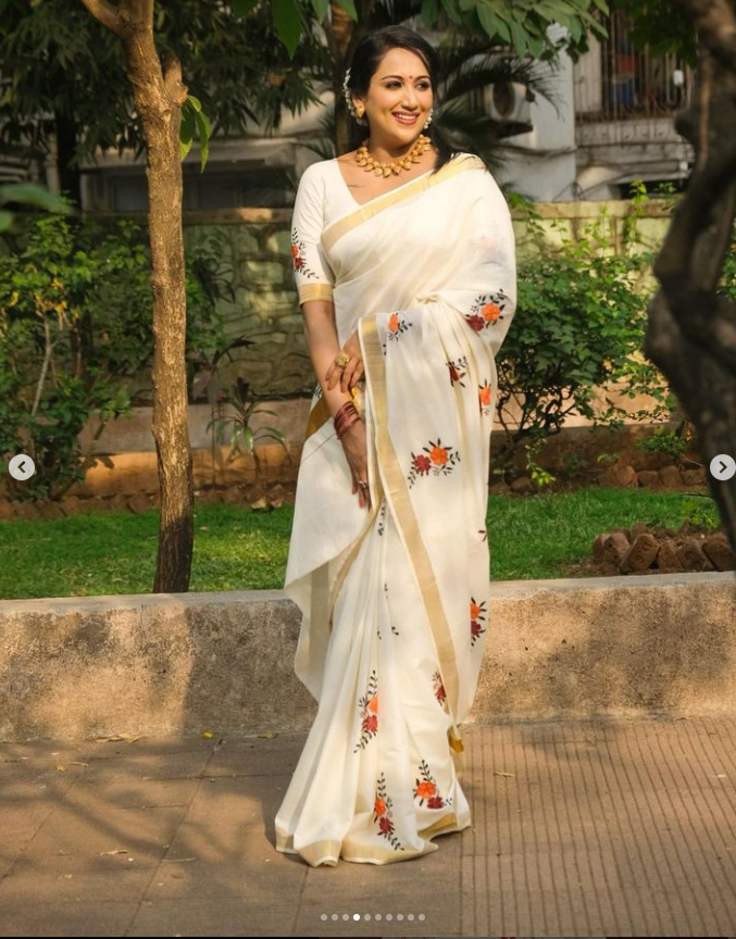 GULMOHAR  WALE  COTTON LINEN SAREE