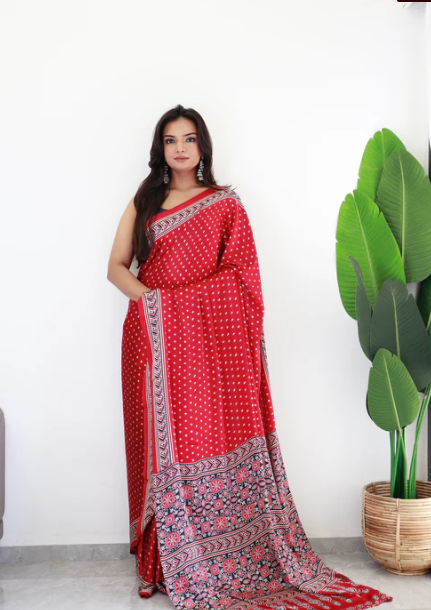 FAHSION ICON RED  WALE MODAL SILK SAREE