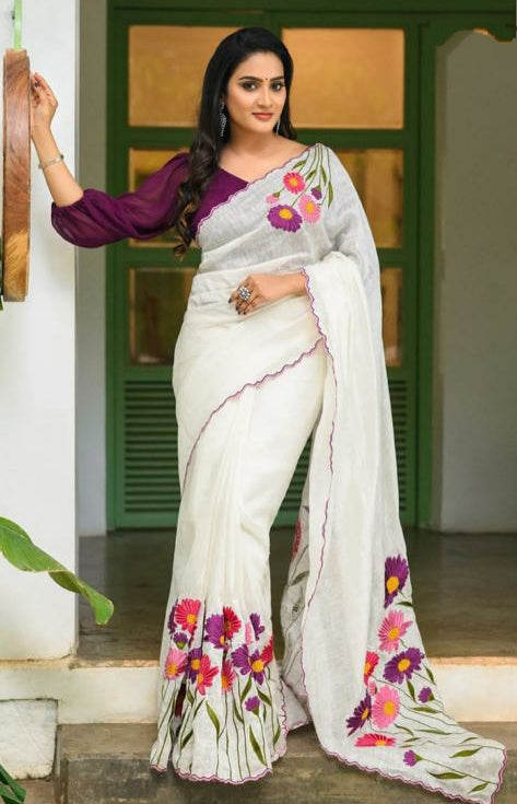 APSARA  WALE  COTTON LINEN SAREE