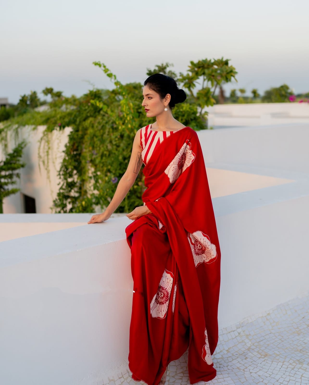 TRENDING RED COLOR DIGITAL PRINTED MODAL SILK SAREE