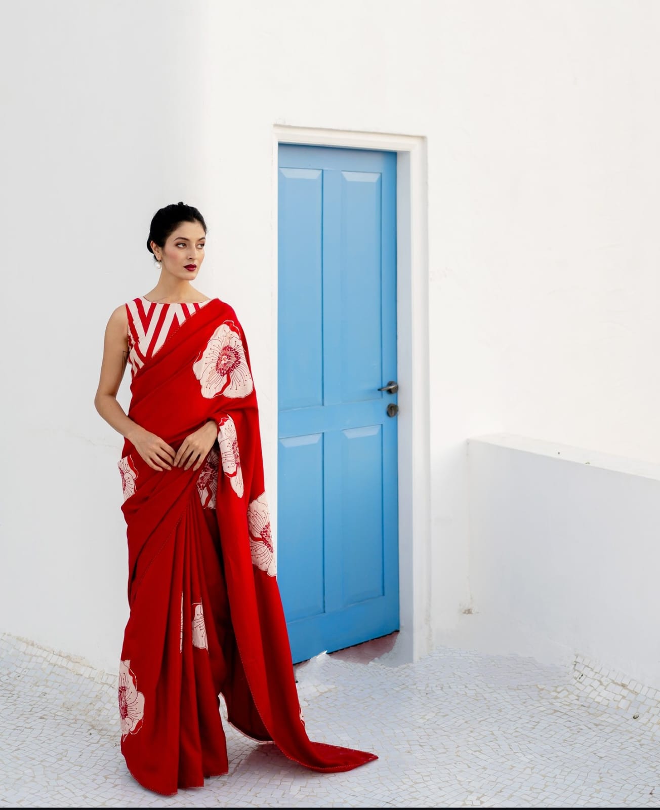 TRENDING RED COLOR DIGITAL PRINTED MODAL SILK SAREE