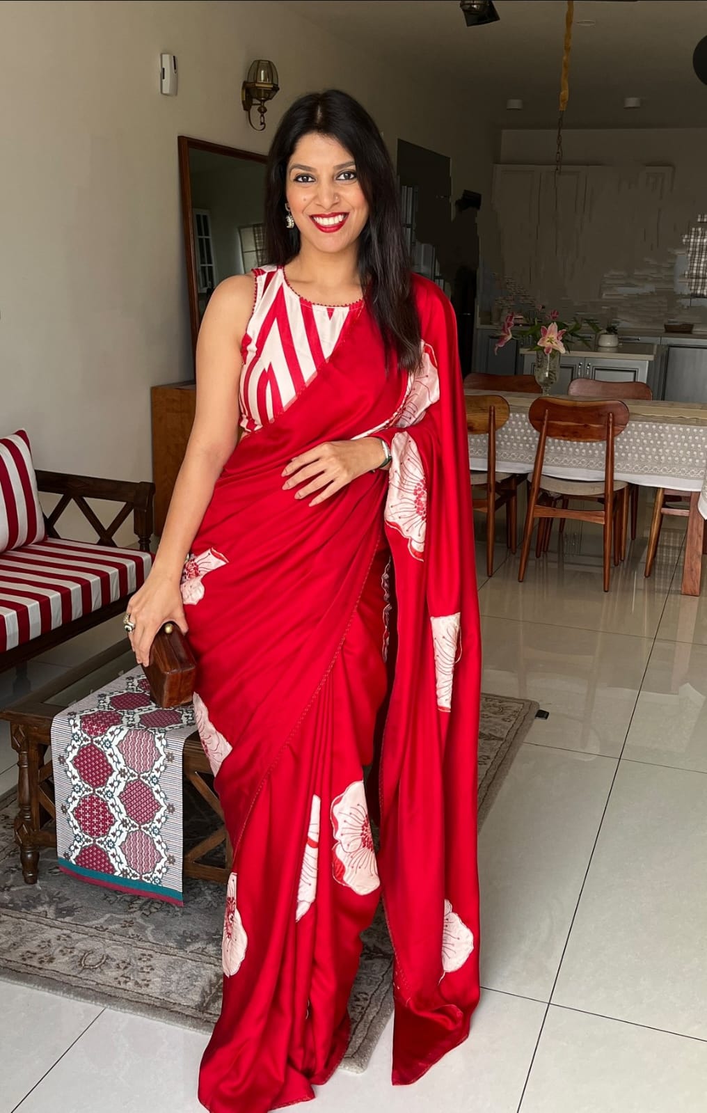 TRENDING RED COLOR DIGITAL PRINTED MODAL SILK SAREE