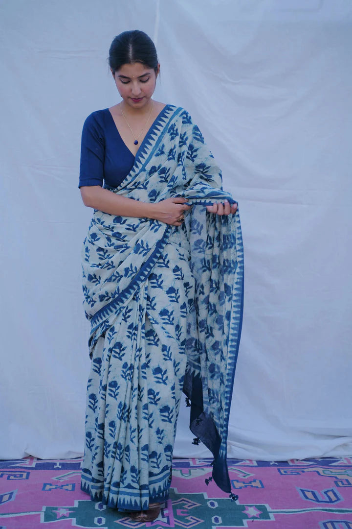 YAADO WALE SAREE  DIGITAL PRINTED COTTON LINEN SAREE IKKAT