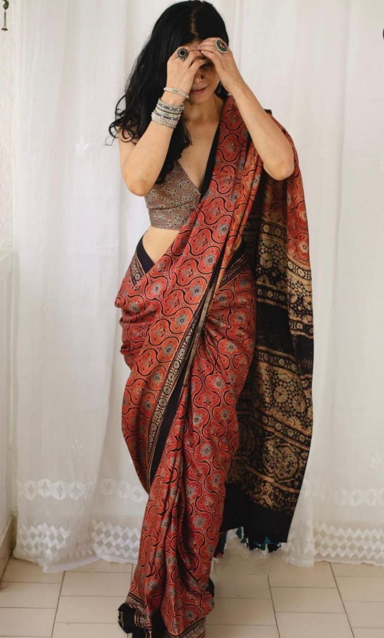 STYLISH RED COLOR IKKHAT D/P COTTON LINEN SAREE