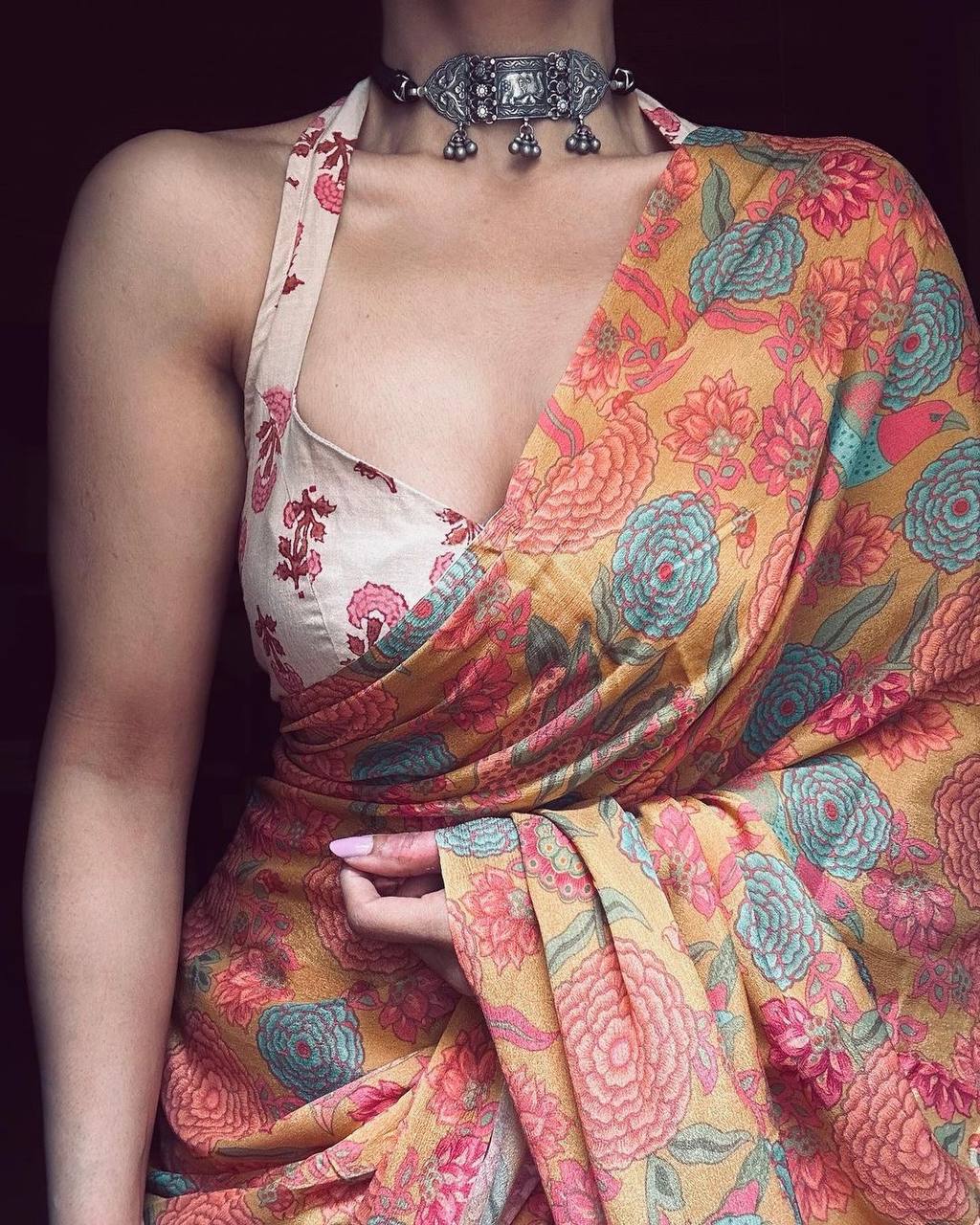 FABLOUS PEACH COLOR DIGITAL PRINTED COTTON LINEN SAREE